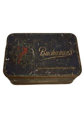 John Buchanans Antique Tin Box Cardinal on Top Hinged Lid 8.5 x 5.5"